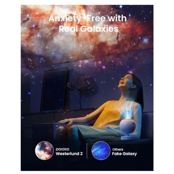 POCOCO Galaxy Star Projector for Bedroom with Replaceable Optical Film Discs